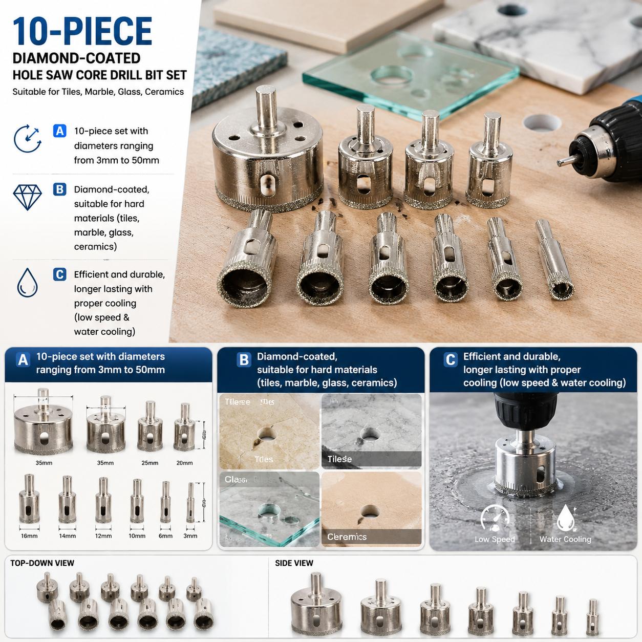 Home Improvement Stores - Diamond Coated Drill Bits Set 10